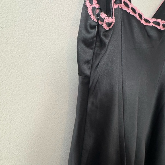 Betsey Johnson X Forever 21 Black Satin Mini Dress Pink Rosette Embellishments - Picture 11 of 15